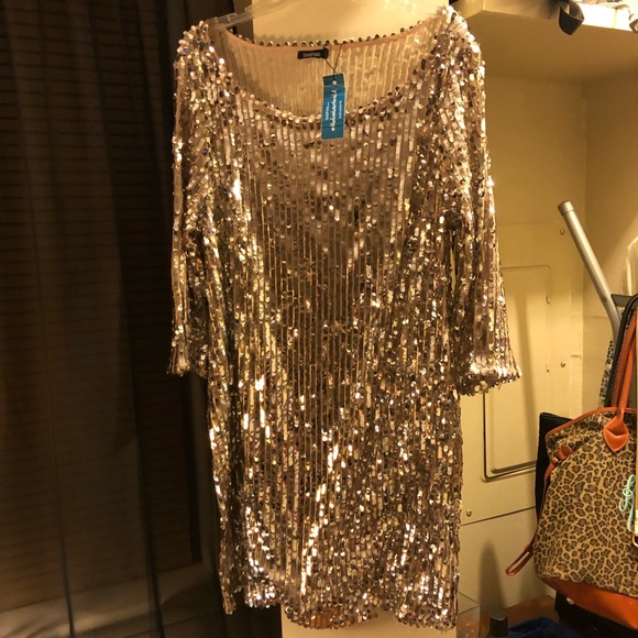 Boohoo Sequin Mini Dress in Gold - Picture 1 of 2